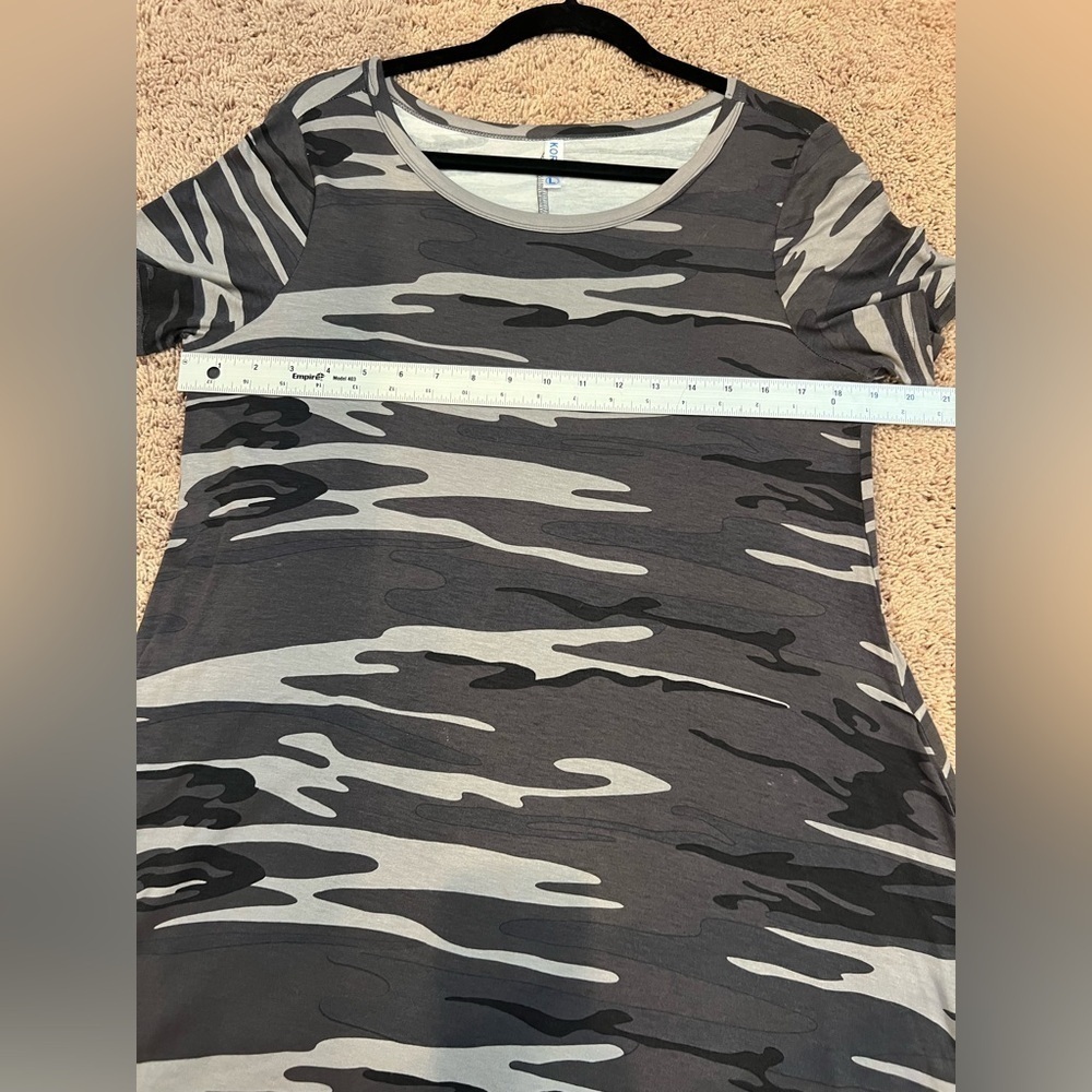 Large Korsis tee shirt dress T-shirt pockets swingy a-line black gray camo print - Picture 15 of 16